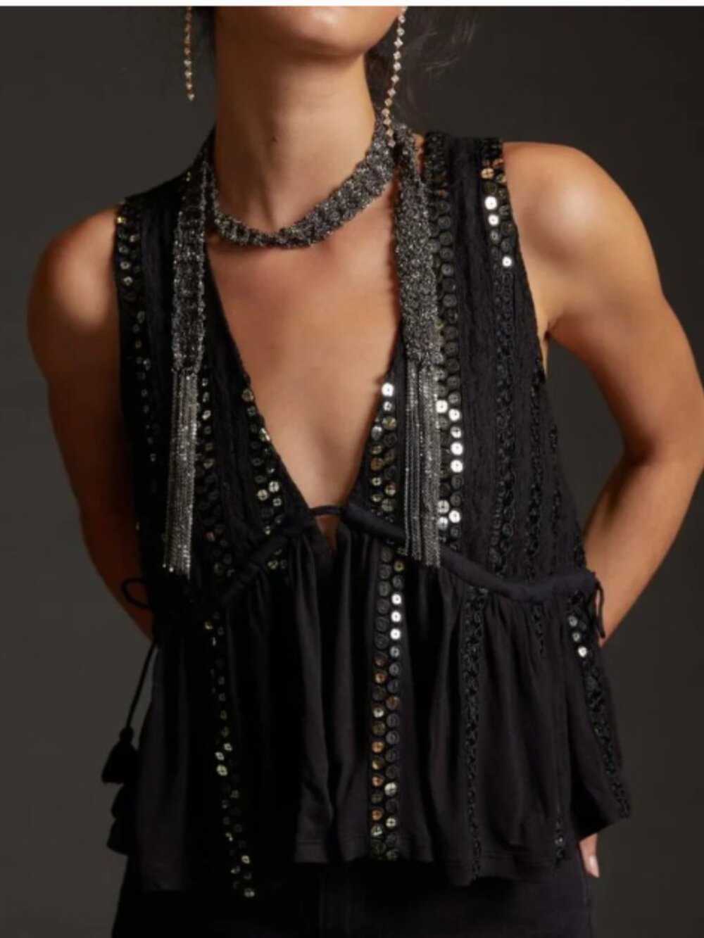 Anthropologie Forever That Girl Sequined V-Neck Tank Size Xsmall